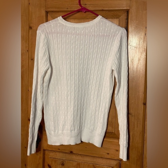 Kim Rogers Lightweight White Cable Knit Sweater 100% Cotton Size Small Academia - Picture 2 of 7